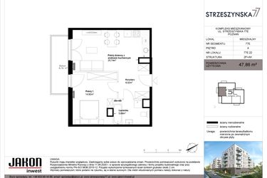 Rzut - Mieszkanie na sprzedaż 2 pokoje o powierzchni 47,86 m² - numer 77E.22 w Strzeszyńska 77