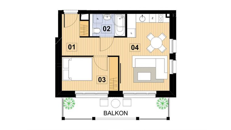 Rzut - Mieszkanie na sprzedaż 2 pokoje o powierzchni 36,52 m² - numer L7 w Green Park Resort III