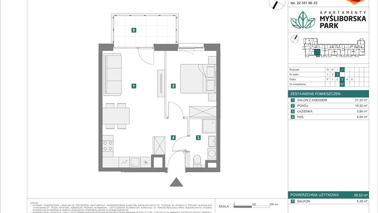 Rzut - Mieszkanie na sprzedaż 2 pokoje o powierzchni 39,53 m² - numer J67 w Apartamenty Myśliborska Park