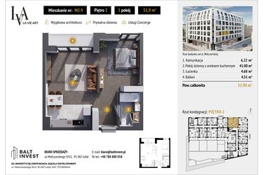 Rzut - Mieszkanie na sprzedaż 1 pokój o powierzchni 51,9 m² - numer M2.9 w La Vie Art
