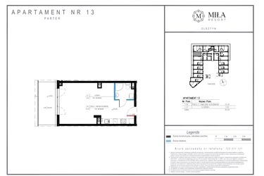 Rzut - Mieszkanie na sprzedaż 1 pokój o powierzchni 36,94 m² - numer 13 w Miła Resort