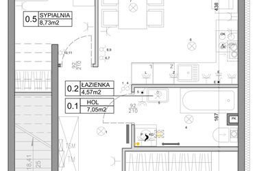 Rzut - Mieszkanie na sprzedaż 3 pokoje o powierzchni 48,03 m² - numer 59 w Manufaktura Marki 2 etap III