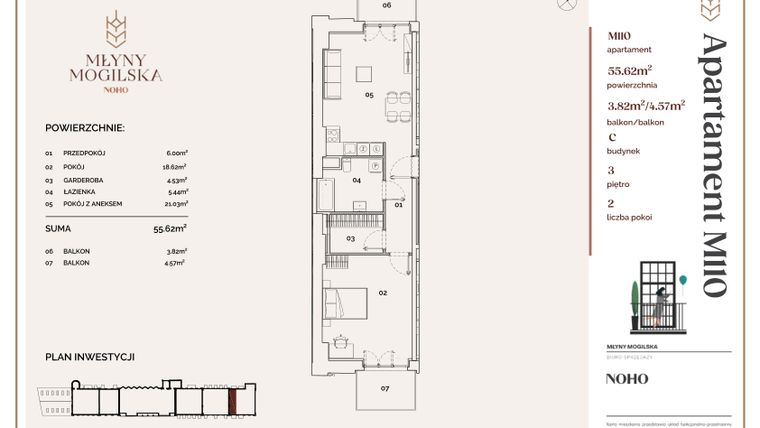Rzut - Mieszkanie na sprzedaż 2 pokoje o powierzchni 56,13 m² - numer C.110 w Młyny Mogilska