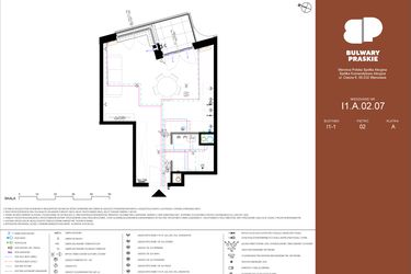 Rzut - Mieszkanie na sprzedaż 1 pokój o powierzchni 36,99 m² - numer I1.A.02.07 w Bulwary Praskie etap I i J