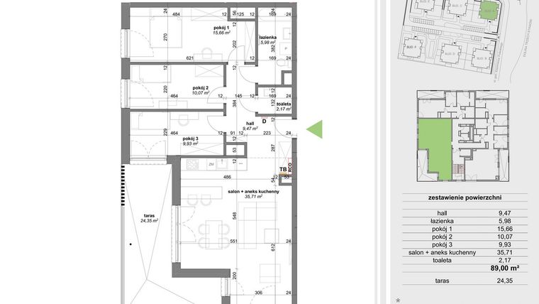 Rzut - Mieszkanie na sprzedaż 4 pokoje o powierzchni 88,41 m² - numer A.6.1 w Park Przy Stawach