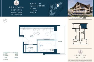Rzut - Mieszkanie na sprzedaż 2 pokoje o powierzchni 34,65 m² - numer B1/305 w Perłowa Przystań - Szklarska Poręba