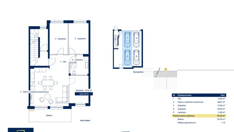 Rzut - Mieszkanie na sprzedaż 3 pokoje o powierzchni 70,32 m² - numer 3 w Nova Jeziorowa 2