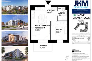 Rzut - Mieszkanie na sprzedaż 2 pokoje o powierzchni 32,98 m² - numer 15 w Nove Diamentowe