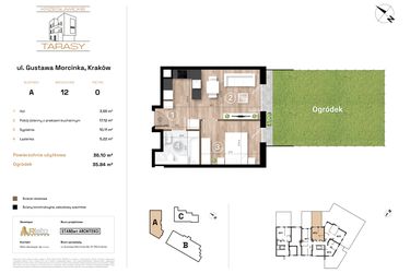 Rzut - Mieszkanie na sprzedaż 2 pokoje o powierzchni 36,1 m² - numer A12 w Krzesławickie Tarasy