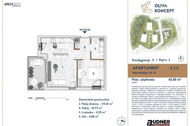 Rzut - Mieszkanie na sprzedaż 2 pokoje o powierzchni 45,98 m² - numer C.1.3 w Oliva Koncept II