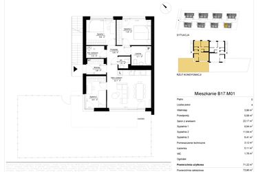 Rzut - Mieszkanie na sprzedaż 4 pokoje o powierzchni 71,23 m² - numer 17.1 w River Park