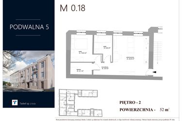 Rzut - Mieszkanie na sprzedaż 3 pokoje o powierzchni 52 m² - numer M 0.18 w Podwalna 5