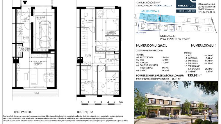 Rzut - Dom na sprzedaż 5 pokoi o powierzchni 137 m² - numer 16 w Millenova