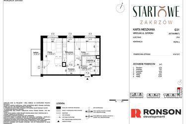 Rzut - Mieszkanie na sprzedaż 2 pokoje o powierzchni 49,69 m² - numer G31 w Osiedle Startowe