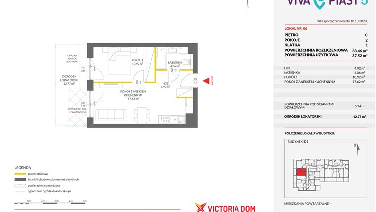 Rzut - Mieszkanie na sprzedaż 2 pokoje o powierzchni 38,53 m² - numer A.6 w Viva Piast 5