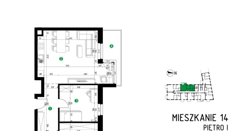 Rzut - Mieszkanie na sprzedaż 3 pokoje o powierzchni 65,3 m² - numer 6B.14 w Parkowa 6B - ETAP II