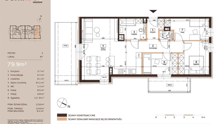 Rzut - Mieszkanie na sprzedaż 4 pokoje o powierzchni 79,9 m² - numer B7 w Domkove Widzew