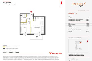 Rzut - Mieszkanie na sprzedaż 2 pokoje o powierzchni 43,78 m² - numer 5 w Metro Art 11