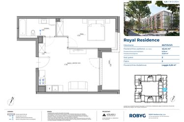 Rzut - Mieszkanie na sprzedaż 2 pokoje o powierzchni 42,44 m² - numer RR/7/D/2/3 w Royal Residence 7