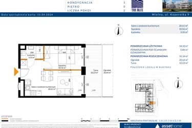 Rzut - Mieszkanie na sprzedaż 2 pokoje o powierzchni 35,34 m² - numer 0.15 w The Blue