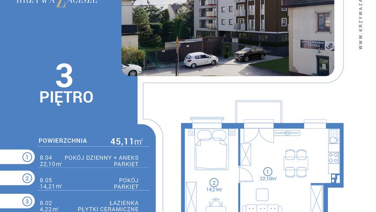 Rzut - Mieszkanie na sprzedaż 2 pokoje o powierzchni 45,11 m² - numer M24 w Krzywa Zacisze