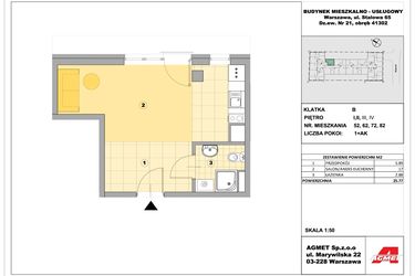 Rzut - Mieszkanie na sprzedaż 1 pokój o powierzchni 25,88 m² - numer 52 w Stalowa 65