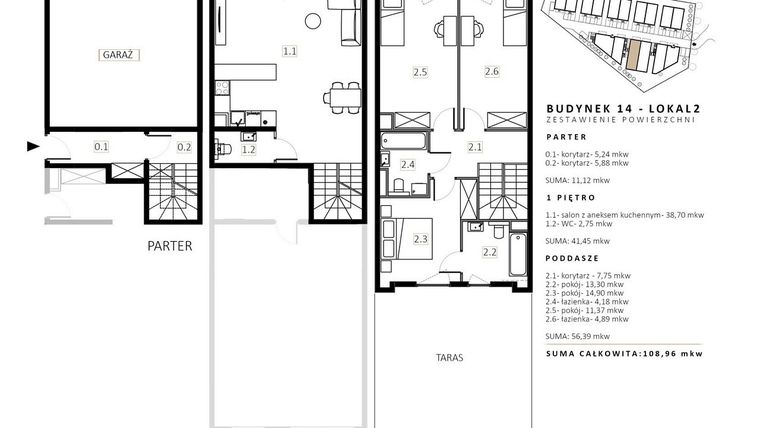 Rzut - Mieszkanie na sprzedaż 3 pokoje o powierzchni 108,96 m² - numer B14/M2 w Wille Estezja