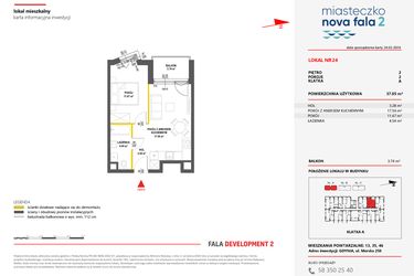 Rzut - Mieszkanie na sprzedaż 2 pokoje o powierzchni 37,05 m² - numer 24 w Miasteczko Nova Fala 2