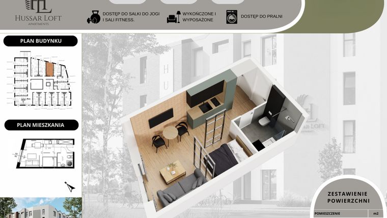 Rzut - Mieszkanie na sprzedaż 1 pokój o powierzchni 21,7 m² - numer 72 w Hussar Loft - Apartamenty inwestycyjne