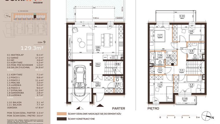 Rzut - Dom na sprzedaż 5 pokoi o powierzchni 129,3 m² - numer 9 w Domkove Widzew etap 2