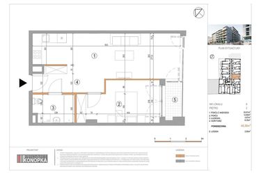 Rzut - Mieszkanie na sprzedaż 2 pokoje o powierzchni 48,58 m² - numer A2/8 w 5th Avenue Apartments