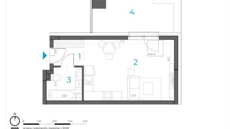 Rzut - Mieszkanie na sprzedaż 1 pokój o powierzchni 30,34 m² - numer 3.M.32 w Incepti Gaj 2