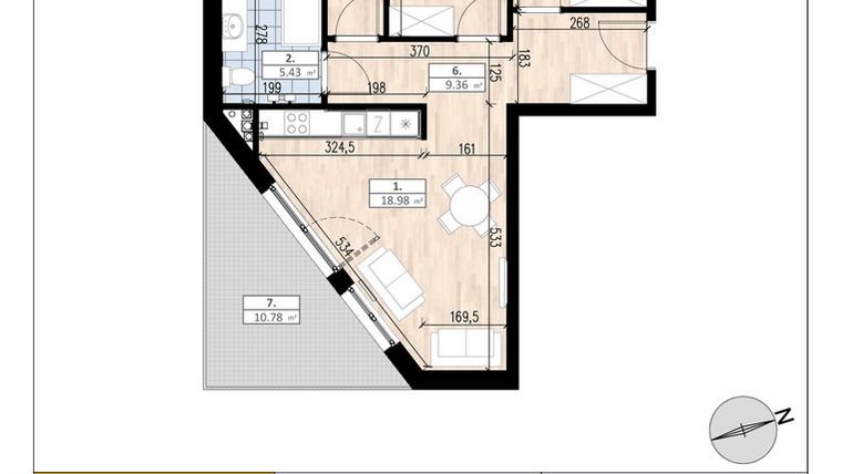 Rzut - Mieszkanie na sprzedaż 4 pokoje o powierzchni 60,73 m² - numer B3/2/3 w ACCANTO