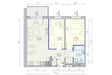 Rzut - Mieszkanie na sprzedaż 3 pokoje o powierzchni 54,24 m² - numer K1 1/8/2/3a w Południk 17 - budynek K1
