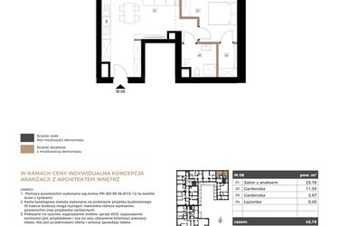 Rzut - Mieszkanie na sprzedaż 2 pokoje o powierzchni 45,19 m² - numer M08 w Apartamenty Królewska Huta
