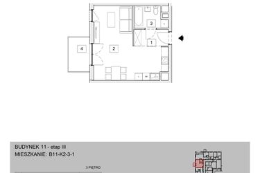 Rzut - Mieszkanie na sprzedaż 1 pokój o powierzchni 34,2 m² - numer B11-K2-3-1 w Żerniki na Novo III