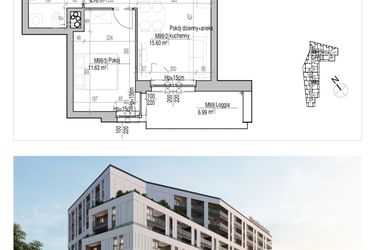 Rzut - Mieszkanie na sprzedaż 2 pokoje o powierzchni 37,09 m² - numer 99 w Aleja