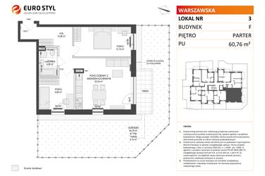 Rzut - Mieszkanie na sprzedaż 3 pokoje o powierzchni 60,76 m² - numer F.3 w Osiedle Warszawska