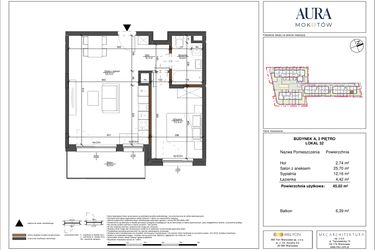 Rzut - Mieszkanie na sprzedaż 2 pokoje o powierzchni 45,02 m² - numer 32 w Aura Mokotów II