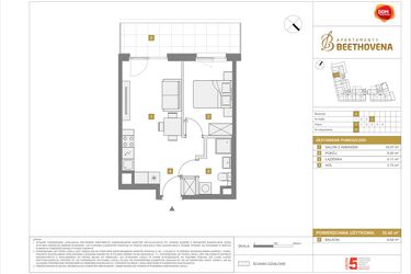 Rzut - Mieszkanie na sprzedaż 2 pokoje o powierzchni 35,4 m² - numer A77 w Apartamenty Beethovena