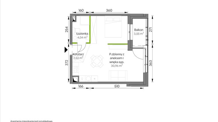 Rzut - Mieszkanie na sprzedaż 1 pokój o powierzchni 37,53 m² - numer C1/01/24 w WUWA Vita