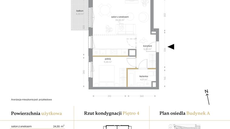 Rzut - Mieszkanie na sprzedaż 2 pokoje o powierzchni 43,51 m² - numer A/47 w Królowej Jadwigi