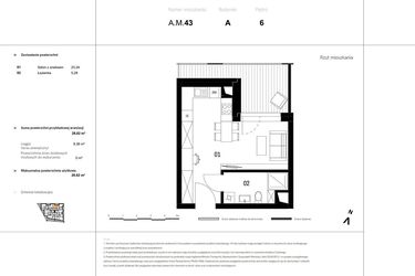 Rzut - Mieszkanie na sprzedaż 1 pokój o powierzchni 29,45 m² - numer A.M.43 w VIDOK