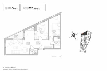 Rzut - Mieszkanie na sprzedaż 3 pokoje o powierzchni 75,23 m² - numer B1.5.7 w Alvarium 2.0