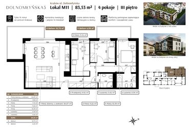 Rzut - Mieszkanie na sprzedaż 4 pokoje o powierzchni 83,53 m² - numer M11 w Dolnomłyńska 5