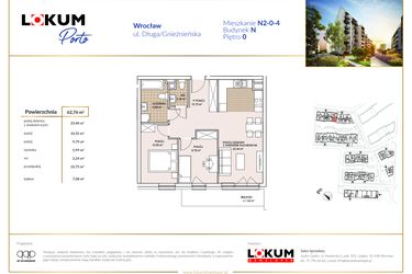 Rzut - Mieszkanie na sprzedaż 3 pokoje o powierzchni 62,76 m² - numer N2-0-4 w Lokum Porto etap V bud. N