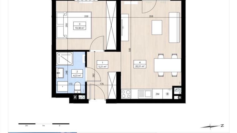 Rzut - Mieszkanie na sprzedaż 2 pokoje o powierzchni 40,13 m² - numer B4/1/24 w MONTANO