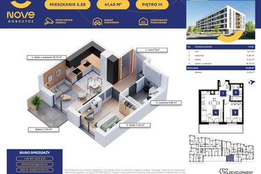 Rzut - Mieszkanie na sprzedaż 2 pokoje o powierzchni 41,43 m² - numer M28 w Nove Dobczyce