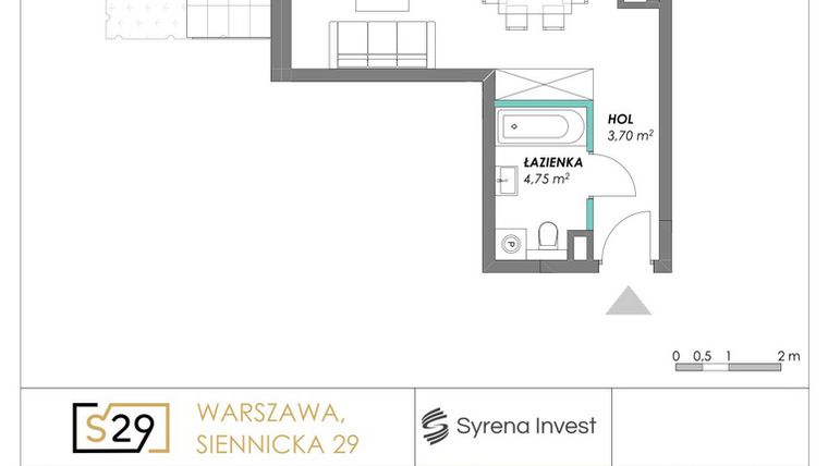 Rzut - Mieszkanie na sprzedaż 1 pokój o powierzchni 33,21 m² - numer 3 w Siennicka 29