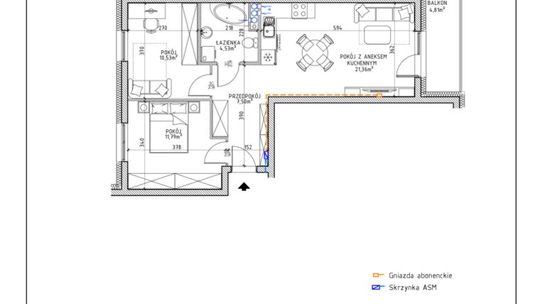 Rzut - Mieszkanie na sprzedaż 3 pokoje o powierzchni 55,71 m² - numer 1 w Osiedle OdNowa K5
